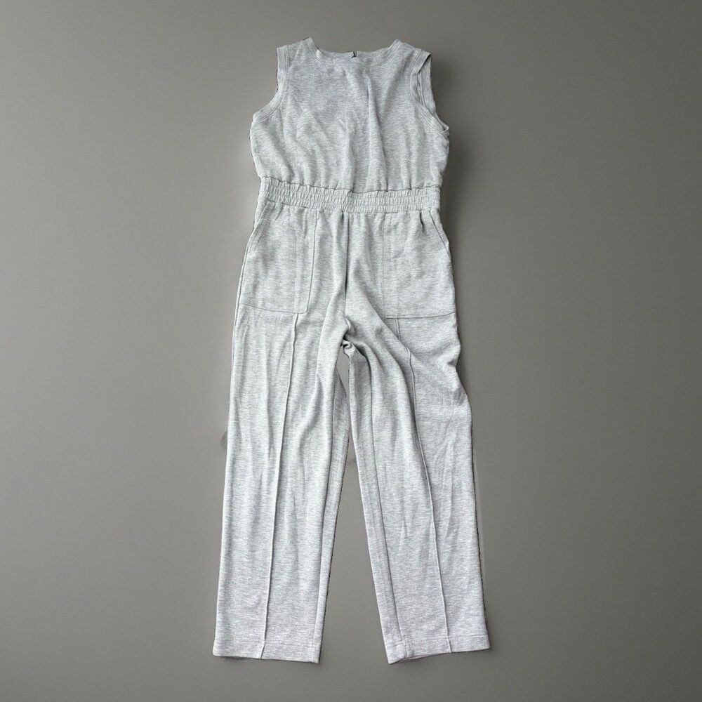 Lou & Grey Heather Gray Knit Sleeveless Jumpsuit Size L Elastic Waist Pockets